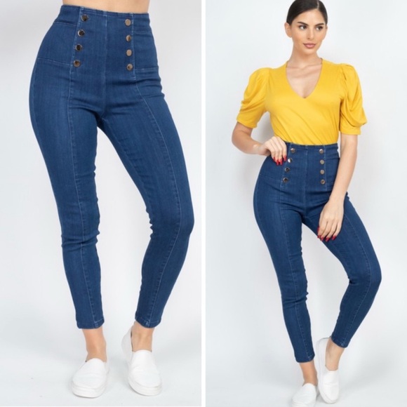 Denim - High-Waisted Blue Skinny Jeans